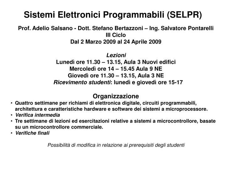 sistemi elettronici programmabili selpr