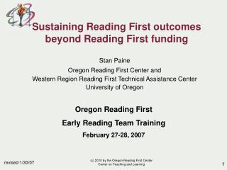 Sustaining Reading First outcomes beyond Reading First funding