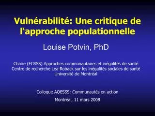 vuln rabilit une critique de l approche populationnelle