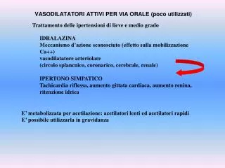 vasodilatatori attivi per via orale poco utilizzati