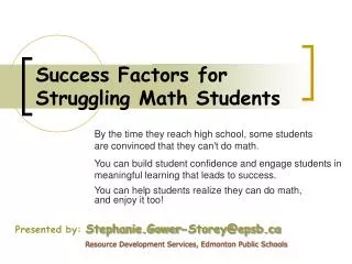 Success Factors for Struggling Math Students