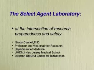 The Select Agent Laboratory: