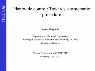 Plantwide control: Towards a systematic procedure