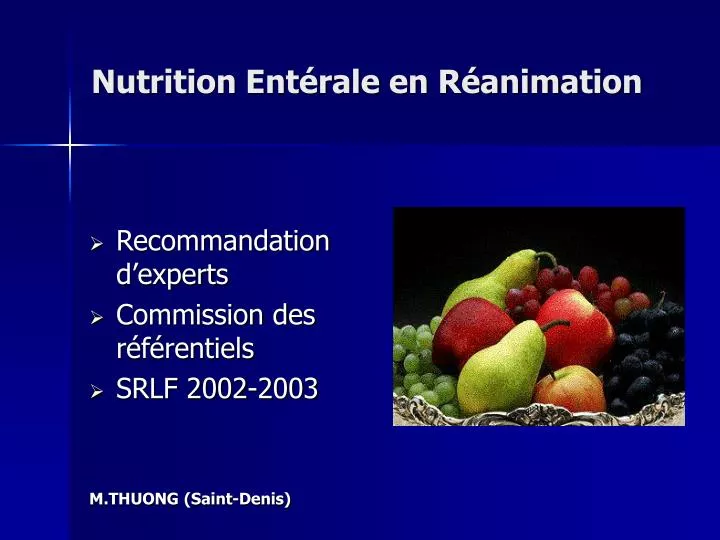 Nutrition et préparations pour l'alimentation entérale