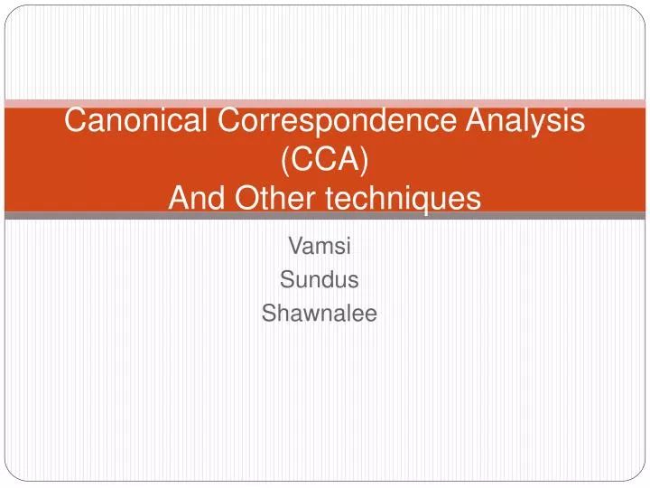 canonical correspondence analysis cca and other techniques