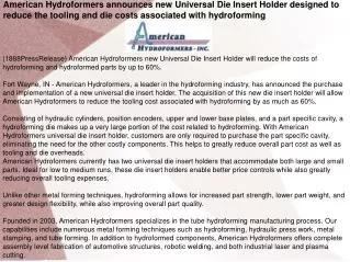 American Hydroformers announces new Universal Die Insert Hol