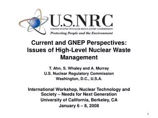 Current and GNEP Perspectives: Issues of High-Level Nuclear Waste Management