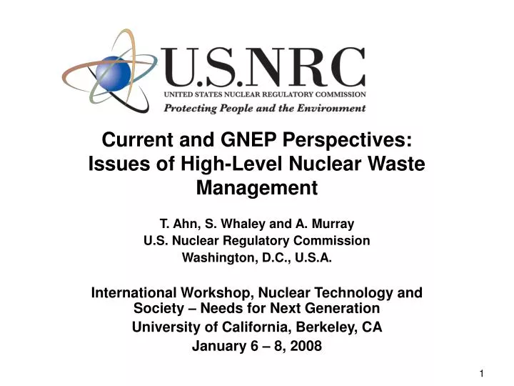 current and gnep perspectives issues of high level nuclear waste management