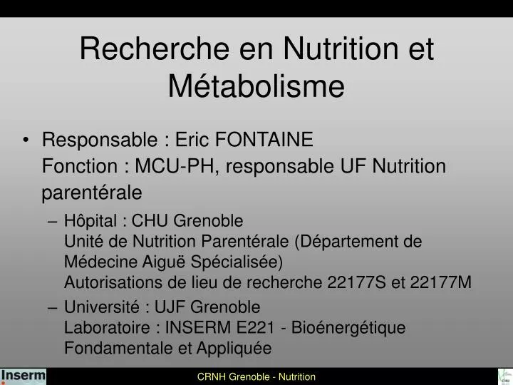 recherche en nutrition et m tabolisme