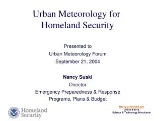 Urban Meteorology for Homeland Security
