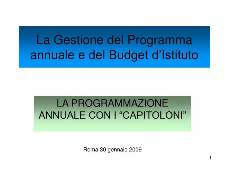 la gestione del programma annuale e del budget d istituto