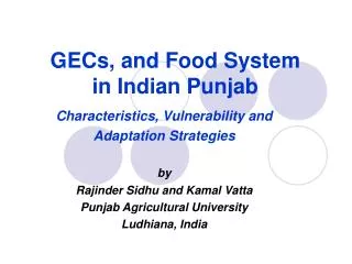 GECs, and Food System in Indian Punjab
