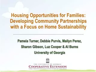 Housing Opportunities for Families: Developing Community Partnerships with a Focus on Home Sustainability