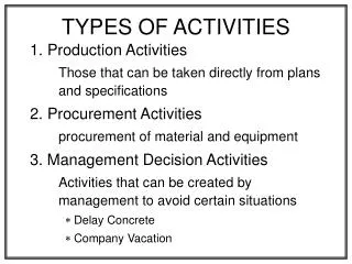 TYPES OF ACTIVITIES