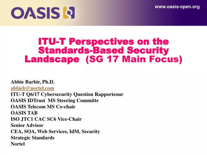 itu t perspectives on the standards based security landscape sg 17 main f ocus