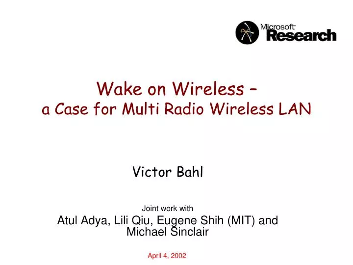 wake on wireless a case for multi radio wireless lan