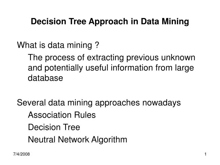 decision tree approach in data mining