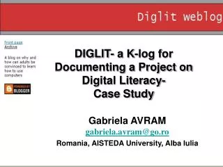 DIGLIT- a K-log for Documenting a Project on Digital Literacy- Case Study