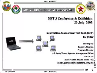 Information Assessment Test Tool (IATT) for IO/IW Briefing by: Darrell L Quarles Program Director U.S. Army Threat Syste