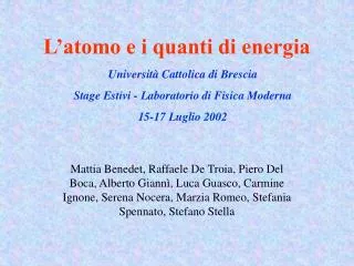 L’atomo e i quanti di energia