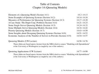 Table of Contents Chapter 14 (Queueing Models)