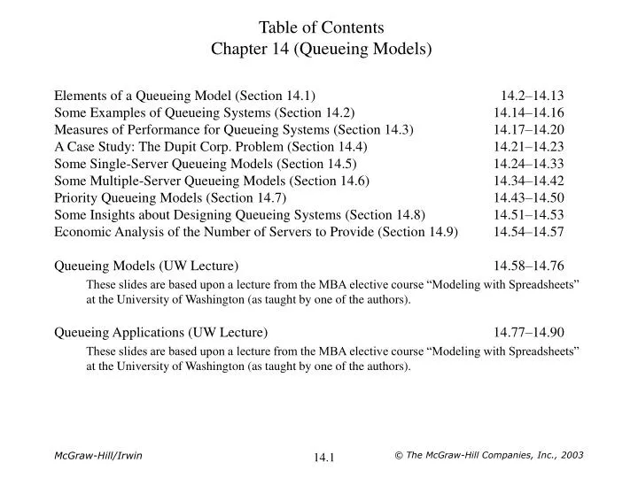 table of contents chapter 14 queueing models
