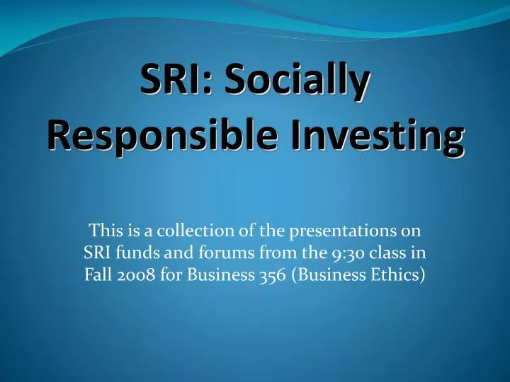 sri socially responsible investing