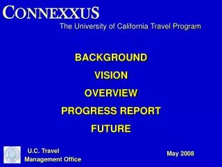 BACKGROUND VISION OVERVIEW PROGRESS REPORT FUTURE