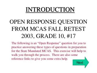 OPEN RESPONSE QUESTION FROM MCAS FALL RETEST 2003, GRADE 10, #17