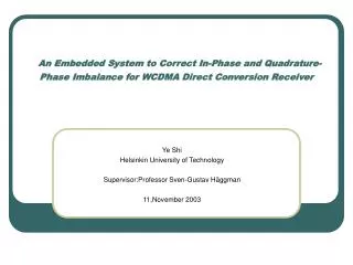 An Embedded System to Correct In-Phase and Quadrature-Phase Imbalance for WCDMA Direct Conversion Receiver