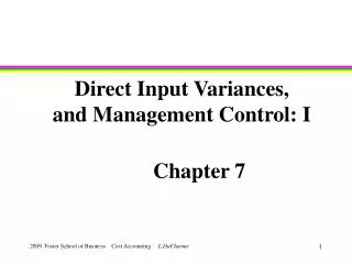 Direct Input Variances, and Management Control: I