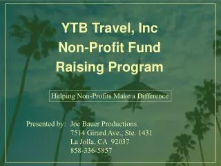 YTB Travel, Inc Non-Profit Fund Raising Program