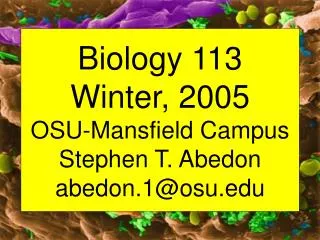 Biology 113 Winter, 2005 OSU-Mansfield Campus Stephen T. Abedon abedon.1@osu.edu