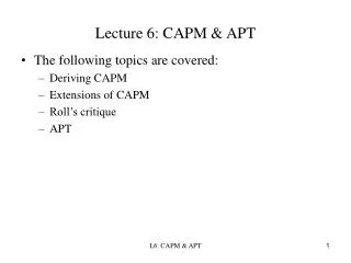 Lecture 6: CAPM &amp; APT