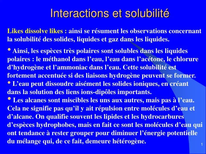 interactions et solubilit