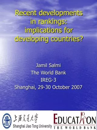 Recent developments in rankings: implications for developing countries?