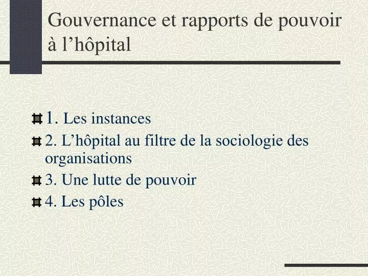 gouvernance et rapports de pouvoir l h pital