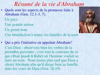 Résumé de la vie d'Abraham