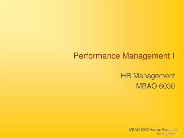 performance management i