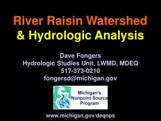 River Raisin Watershed &amp; Hydrologic Analysis
