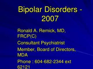 Bipolar Disorders - 2007