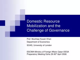 Domestic Resource Mobilization and the Challenge of Governance