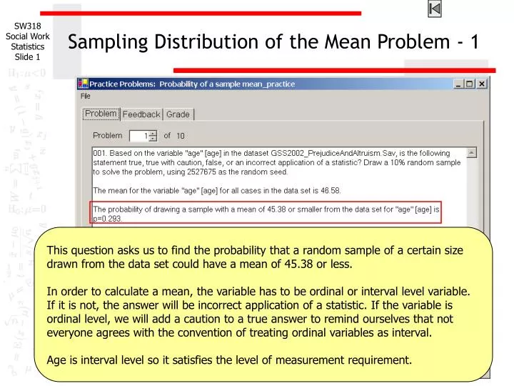 sampling distribution of the mean problem 1
