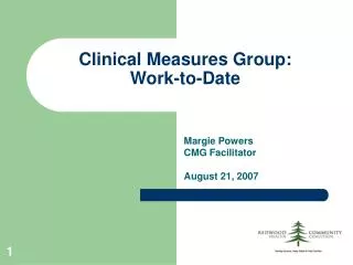 Clinical Measures Group: Work-to-Date