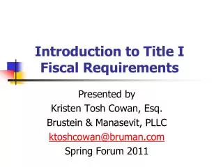 Introduction to Title I Fiscal Requirements