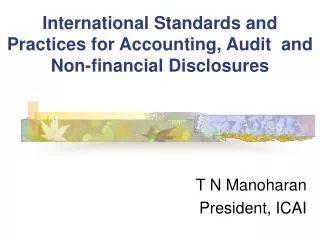 International Standards and Practices for Accounting, Audit and Non-financial Disclosures