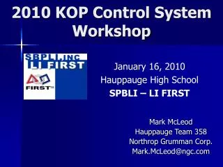 2010 KOP Control System Workshop