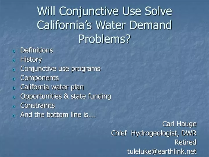 will conjunctive use solve california s water demand problems