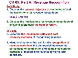CH 05: Part A: Revenue Recognition