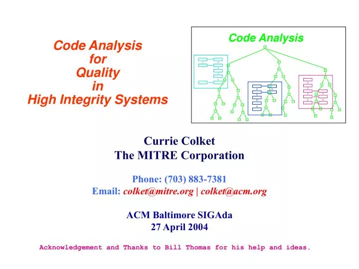 code analysis for quality in high integrity systems